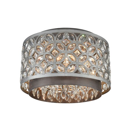 Rosslyn 4-Lght Flsh Mnt Znc & Matte Slvr W/Crystal & Metalwork Shade